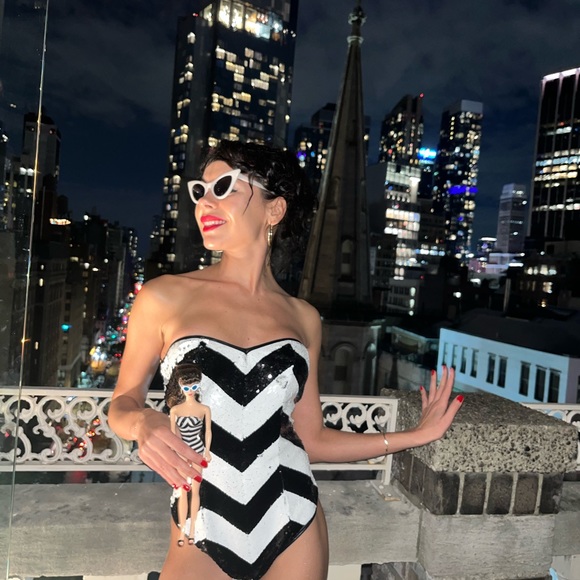 Retro Barbie Costume Stripped Bodysuit - Picture 2 of 5